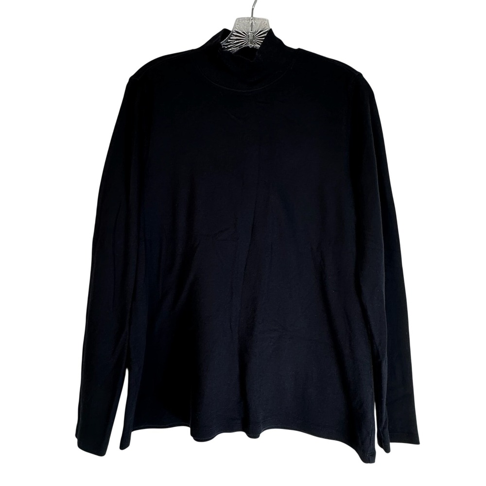 Charter Club Woman Black 100% Pima Cotton Mock Neck Long Sleeve Top 0X Plus Size